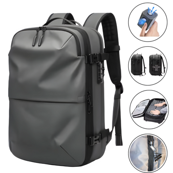 WoYoW® -Ultieme Uitbreidbare Airback- Vacuum Rugzak-60L- Grijs - Waterdicht backpack-24 inch Koffer Capaciteit-slot-17'' Laptop vak-handbagage rugtas- reistassen -49x32x15 /20 cm