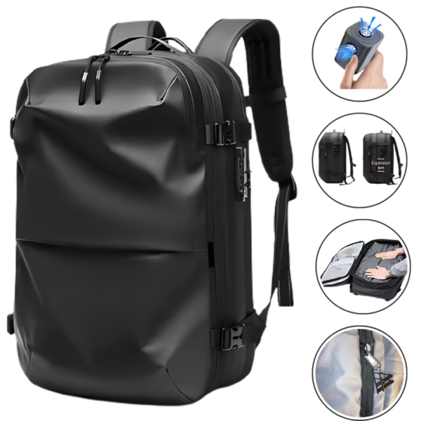 WoYoW® -Ultieme Uitbreidbare Airback- Vacuum Rugzak-60L- Zwart - Waterdicht backpack-24 inch Koffer Capaciteit-slot-17'' Laptop vak-handbagage rugtas- reistassen -49x32x15 /20 cm