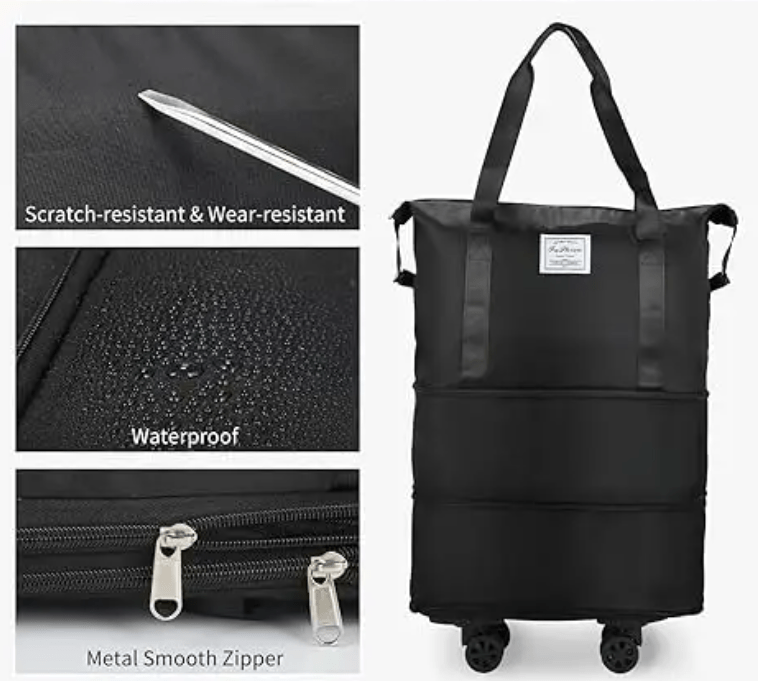 WoYoW®-Opvouwbare Reistassen-Zwart-Oxford-80x54x23cm-Waterbestendig-Duurzaam-Ruime Inhoud-Gemakkelijk Vervoer-Zelfs Vol-Opvouwbaar Ontwerp-Ritssluiting-Casual Stijl-Voor Vrouwen - Image 6