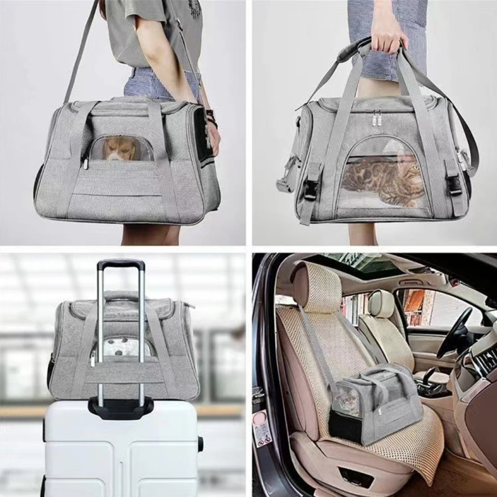 WoYoW®- Draagtas Huisdier - Weekend / Reis -Grijs - Geschikt voor kleine huisdieren tot 10 kg -Bagage- Pluche pad ontwerp - Ventilatie en comfort - Verstelbare schouderbanden - Oxford - 43*28*25cm - 0.7 kg - Koop nu op Bol.com! - Image 3