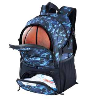 WoYoW® - Basketbal Rugzak Grote sporttas met aparte balhouder Schoenenvak- en Schoenenvak, Waterbestendig | - Camouflageblauw