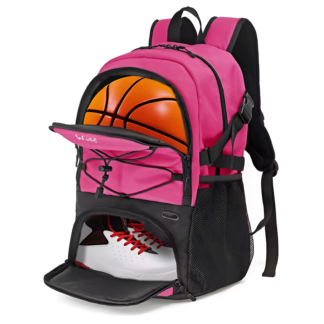 WoYoW® - Basketbal Rugzak Grote sporttas met aparte balhouder Schoenenvak- en Schoenenvak, Waterbestendig | Roze