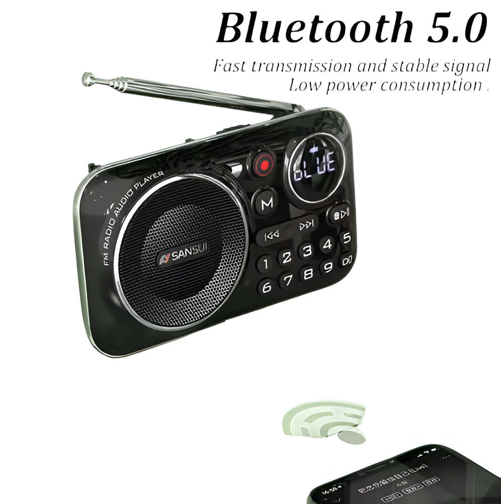 WoYoW® - Draagbare FM Radio Bluetooth Speaker - Oplaadbaar, HiFi Stereo Geluid, Retro Ontwerp, Inclusief TF-kaart & USB Ondersteuning - Oranje - Image 4