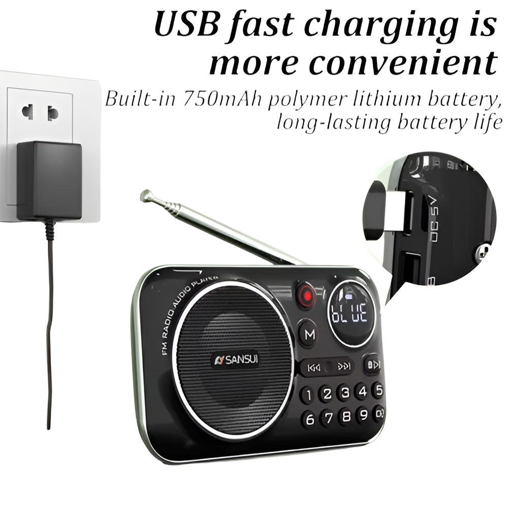 WoYoW® - Draagbare FM Radio Bluetooth Speaker - Oplaadbaar, HiFi Stereo Geluid, Retro Ontwerp, Inclusief TF-kaart & USB Ondersteuning - Oranje - Image 5