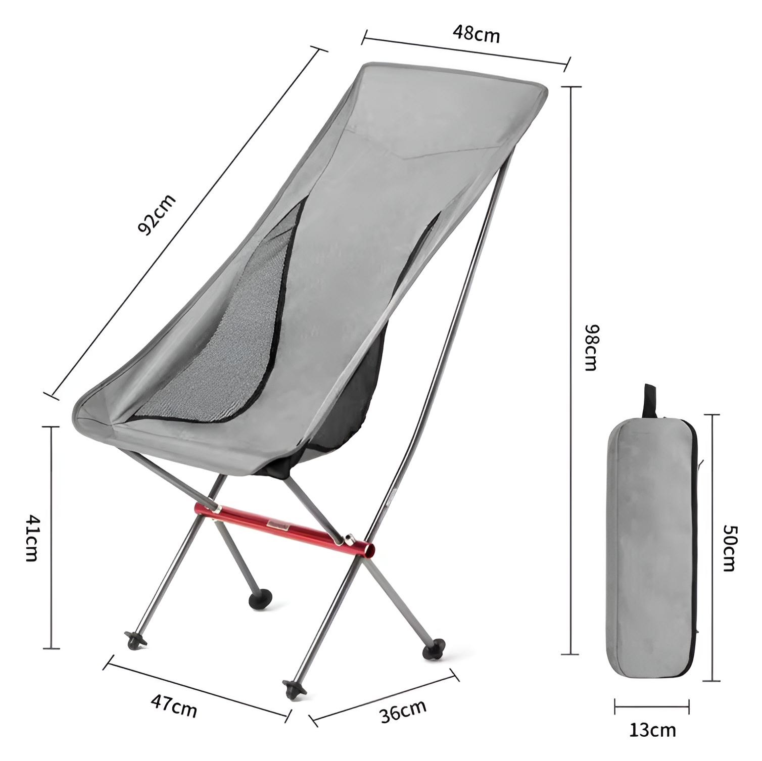 E-Shop4u® - Reis Ultralichte Opvouwbare Stoel - Comfortabel en Draagbaar - Grijs - Image 4