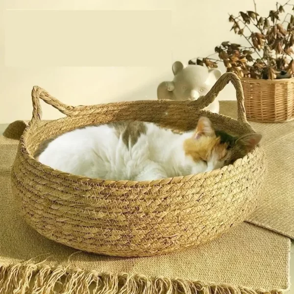 WoYoW®-Universele Handgemaakte Wijnstok Geweven Kattenmand-100% Katoen-Duurzaam-Afneembaar-Wasbaar-Seizoensgebonden Warmtepad-Knus-Kat