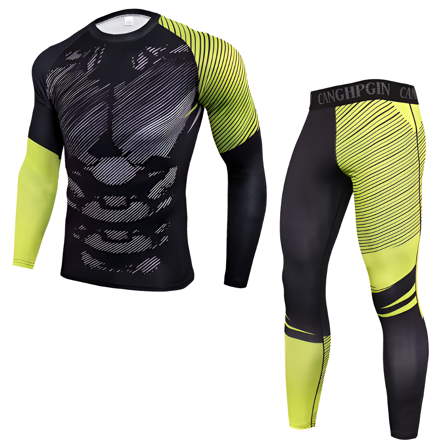 WoYoW® - Winter Thermokleding Set Mannen - 3D Print Sparta - Warm Base Layer - Compressie - Lange Mouwen - Maat XS - Groen/Zwart