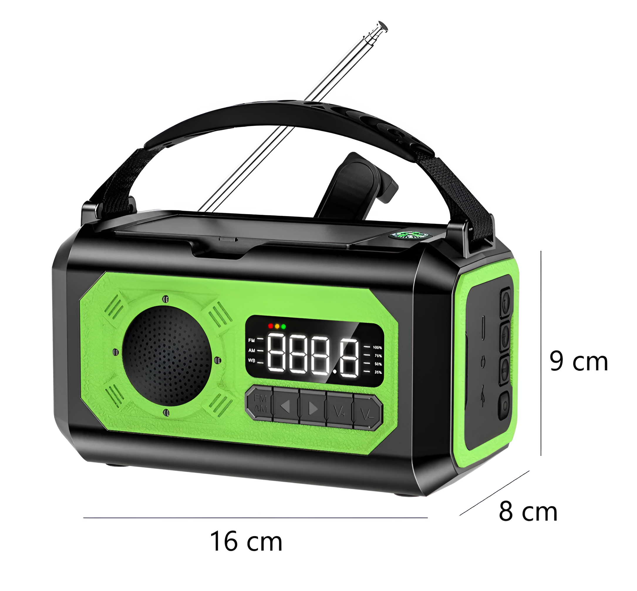 WoYoW®-12000mAh AM/FM/NOAA Weerradio met 2 Zonnepanelen - Draagbare Noodradio voor Outdoor Avonturen - Duurzame Energiebronnen - Handzwengel Oplaadbaar - Donkergroen - Image 2
