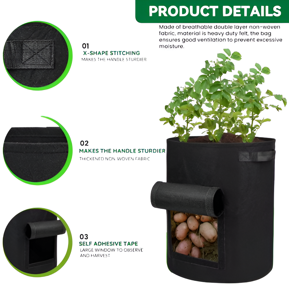 WoYoW® - 10 Gallon Vliesstof Plantpotten - Groeibakken - Tomaten Aardappel - Ademend & Herbruikbaar - 40x30cm - Grijs - Image 9
