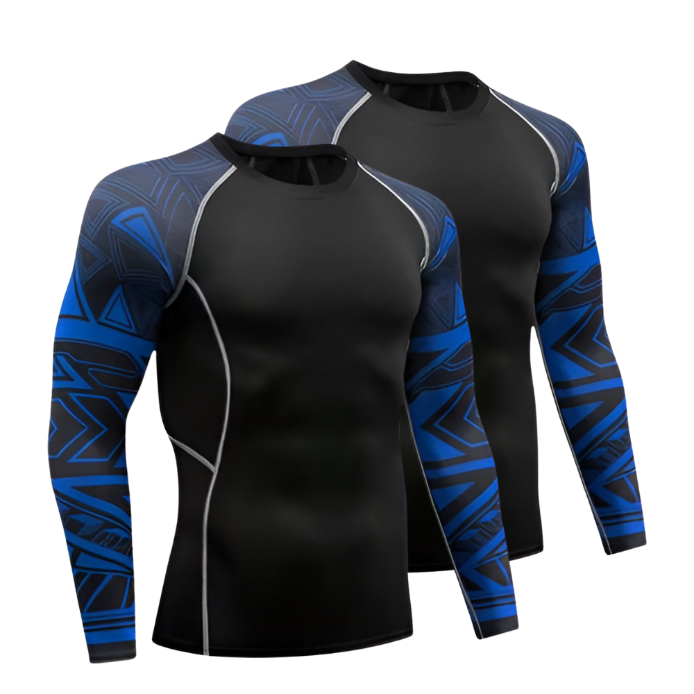 E-shop4u - 2x Fleece Thermisch Ondergoed T-shirt - Warm & Ademend - Compressie Pasvorm - Blauw - M