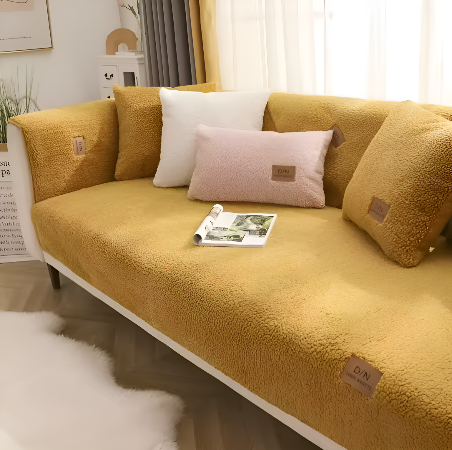 WoYoW® - Sofahoes - Pluche - Anti-slip & Waterdicht - 100% Katoen - Zachte Pluche Couch Cover - Pad l-vormige Sofa decor - Sofa Covers Handdoek - 90x120cm - Geel