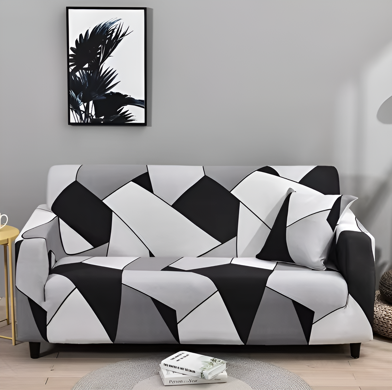 WoYoW® - Sofahoes Bloemenprint Elastisch - Antislip & Machinewasbaar - elastische bankhoes - anti-vuile spandex bankhoes - 1-Zits (90-140cm) - Zilver Zwart