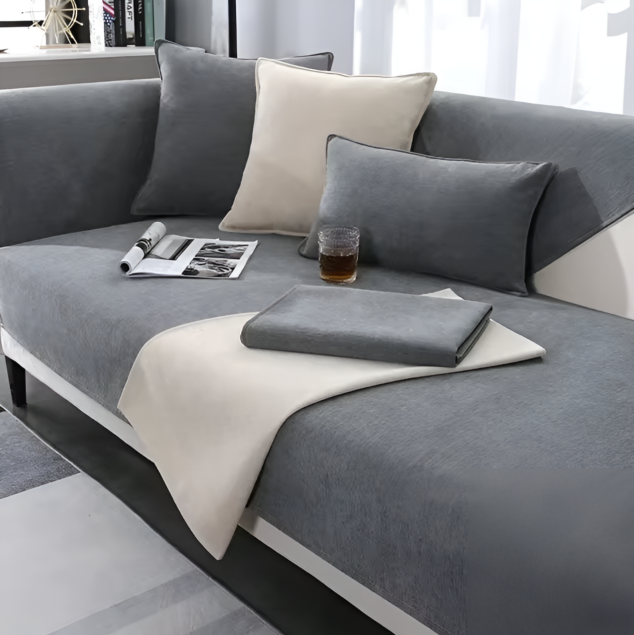 WoYoW® - Noorse Sofahoes - Universeel - Anti-Slip - L-Vormige Bank Handdoek Beschermer Voor Woonkamer - Vier Seizoenen - Diverse Maten - Maat C 70x120cm - Dimgrijs