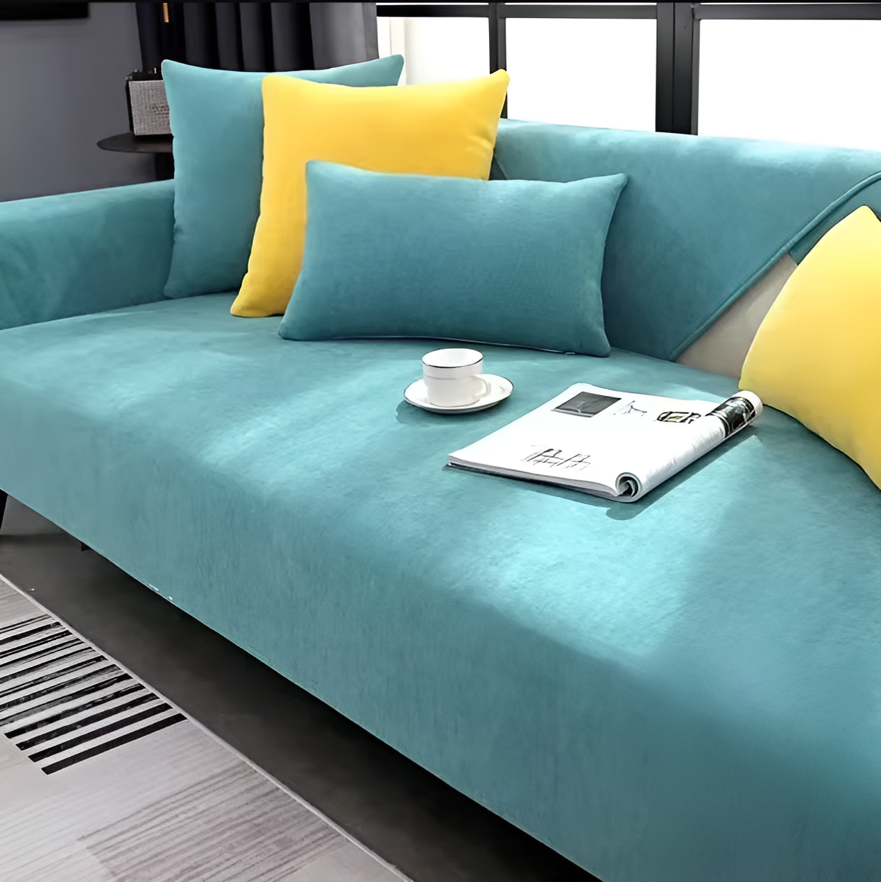 WoYoW® - Noorse Sofahoes - Universeel - Anti-Slip - L-Vormige Bank Handdoek Beschermer Voor Woonkamer - Vier Seizoenen - Diverse Maten - Maat R 110x240cm - Meer Blauw - Image 2