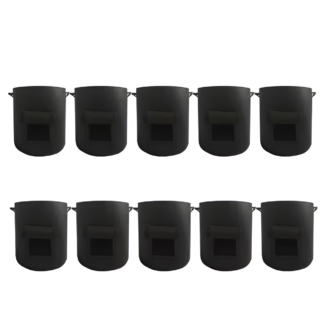 WoYoW® - 10 Gallon Vilt Plantzakken - 10 Stuks L - Ademend - Tweezijdig Oogstvenster - Groente & Aardappel - Tuin & Balkon - Zwart