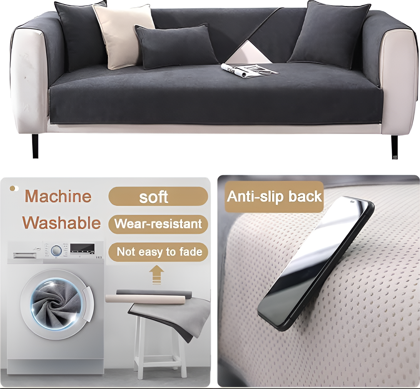 WoYoW® - Noorse Sofahoes - Universeel - Anti-Slip - L-Vormige Bank Handdoek Beschermer Voor Woonkamer - Vier Seizoenen - Diverse Maten - Maat C 70x120cm - Dimgrijs - Image 8