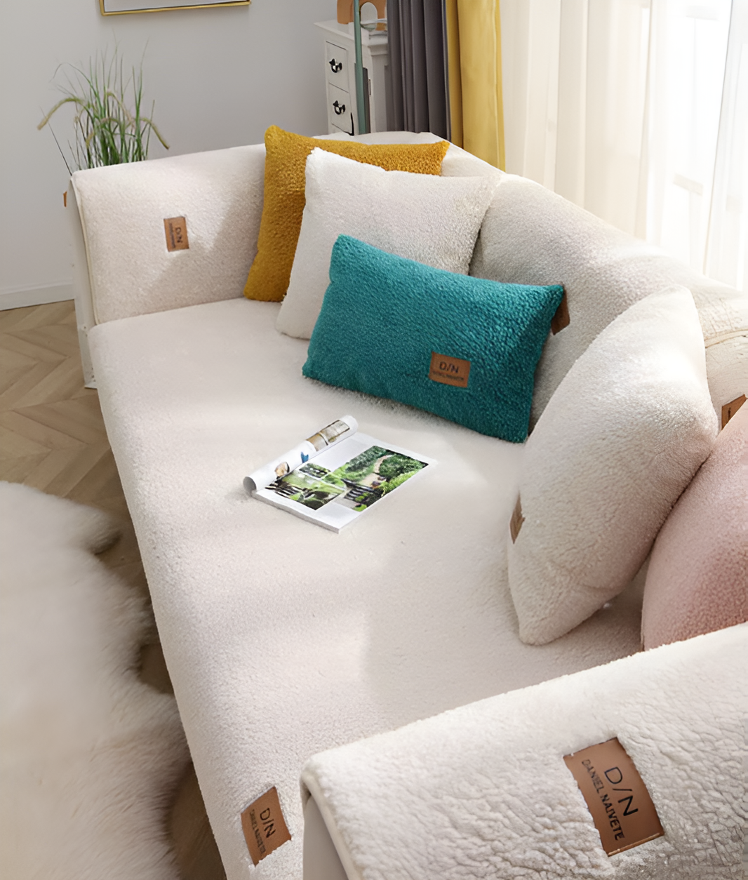WoYoW® - Sofahoes - Pluche - Anti-slip & Waterdicht - 100% Katoen - Zachte Pluche Couch Cover - Pad l-vormige Sofa decor - Sofa Covers Handdoek - 90x90cm - Geel - Image 4