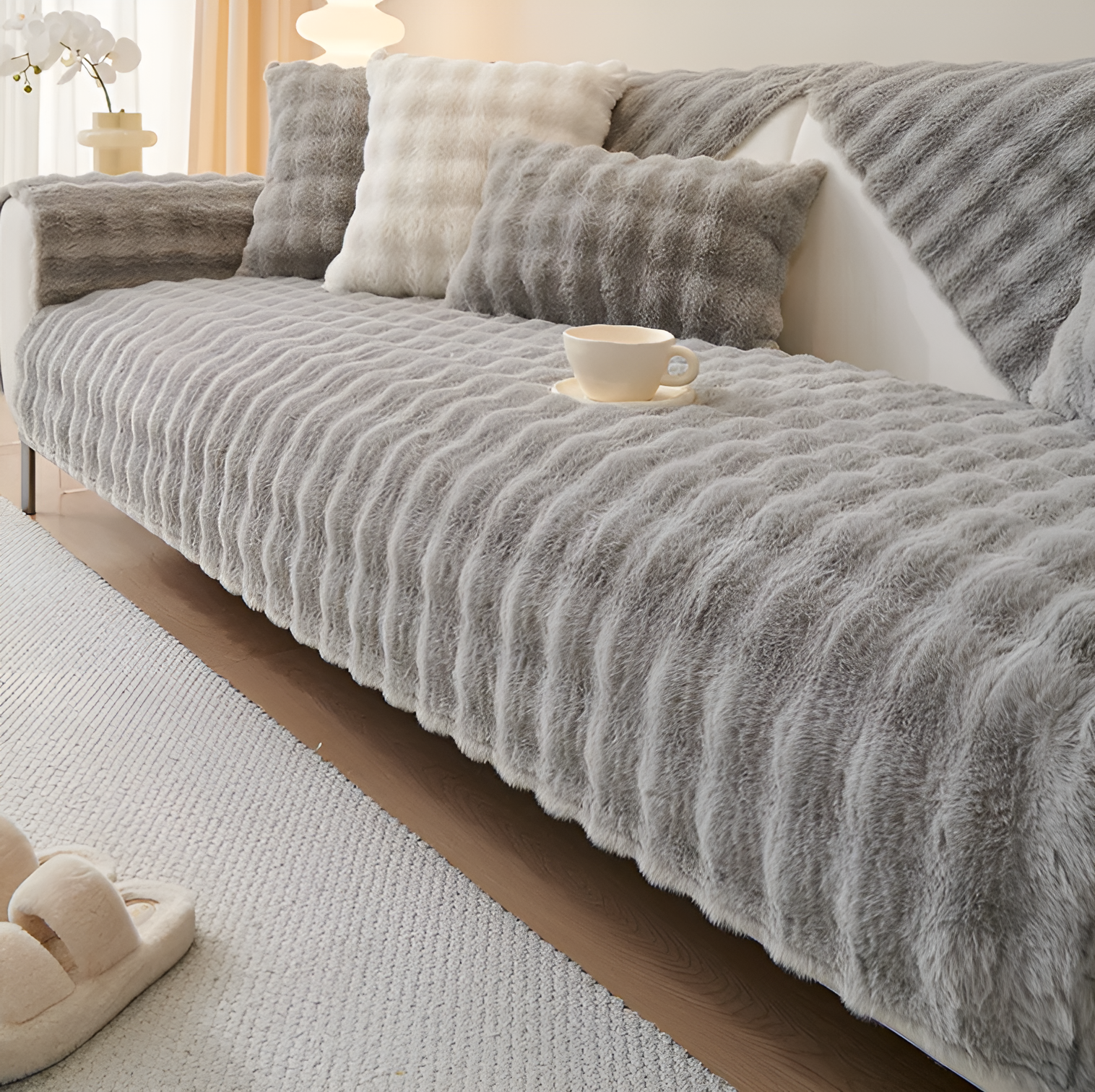 WoYoW® - Pluche Sofahoes Kunstbont Konijn - Pluche Sofa Sliphoes | Sofa Handdoek - Bank Kussen - Anti-Slip & Zacht - Machinewasbaar - Maat 90X160cm - Licht Grijs - Image 8