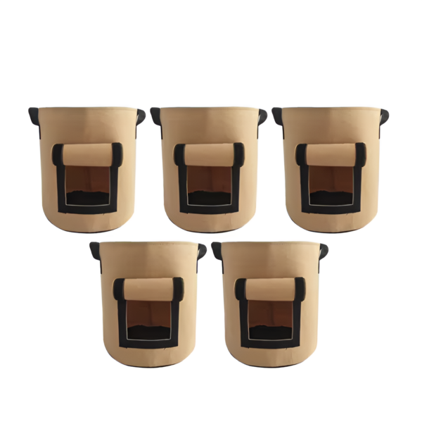 WoYoW® - 5 Gallon Vilt Plantzakken - 5 Stuks L - Ademend - Tweezijdig Oogstvenster - Groente & Aardappel - Tuin & Balkon - Kameel