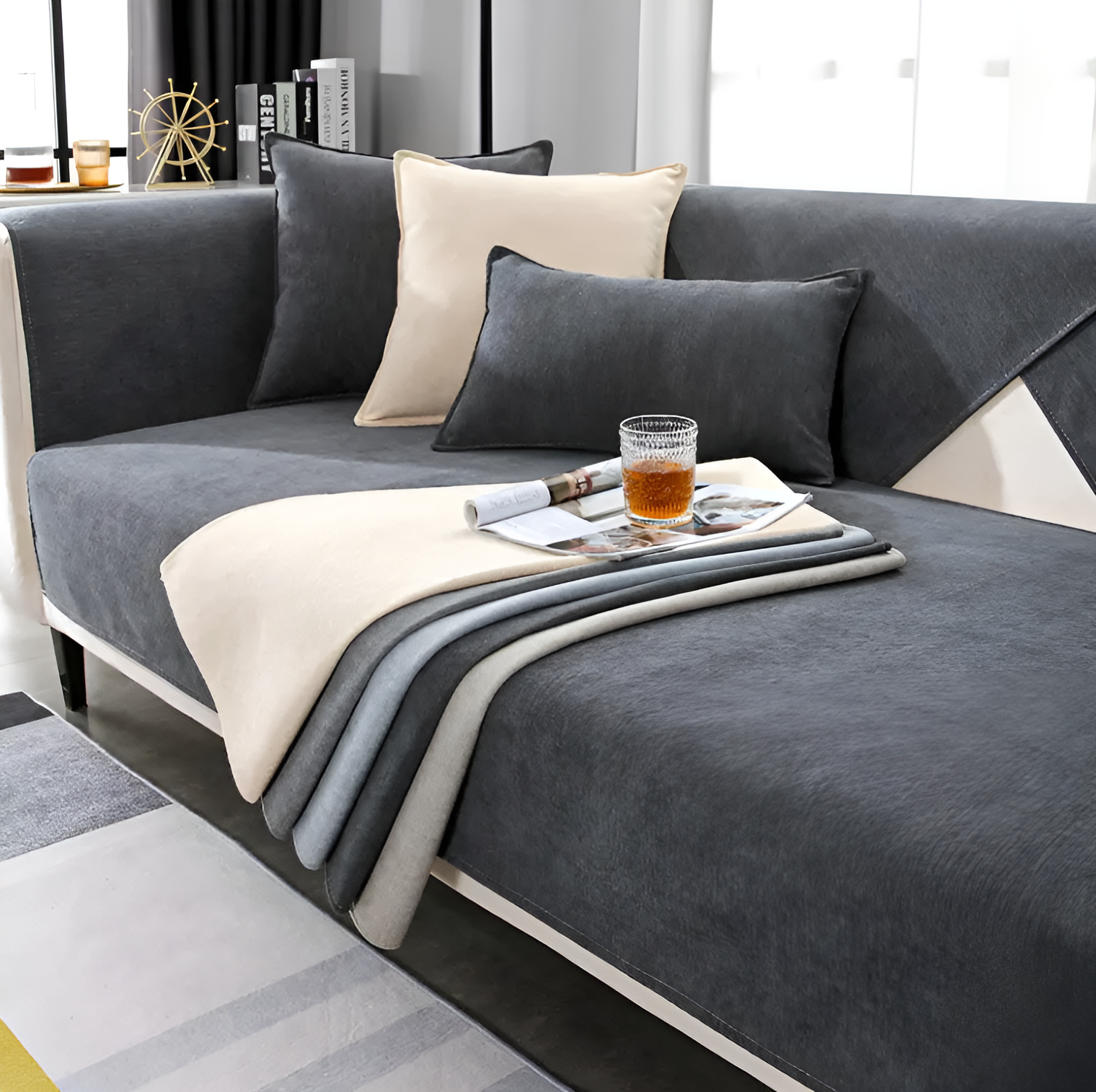 WoYoW® - Noorse Sofahoes - Universeel - Anti-Slip - L-Vormige Bank Handdoek Beschermer Voor Woonkamer - Vier Seizoenen - Diverse Maten - Maat C 70x120cm - Dimgrijs - Image 2