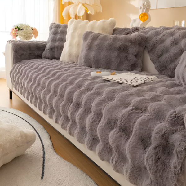 WoYoW® - Pluche Sofahoes Kunstbont Konijn - Pluche Sofa Sliphoes | Sofa Handdoek - Bank Kussen - Anti-Slip & Zacht - Machinewasbaar - Maat 90X120cm - Licht Grijs