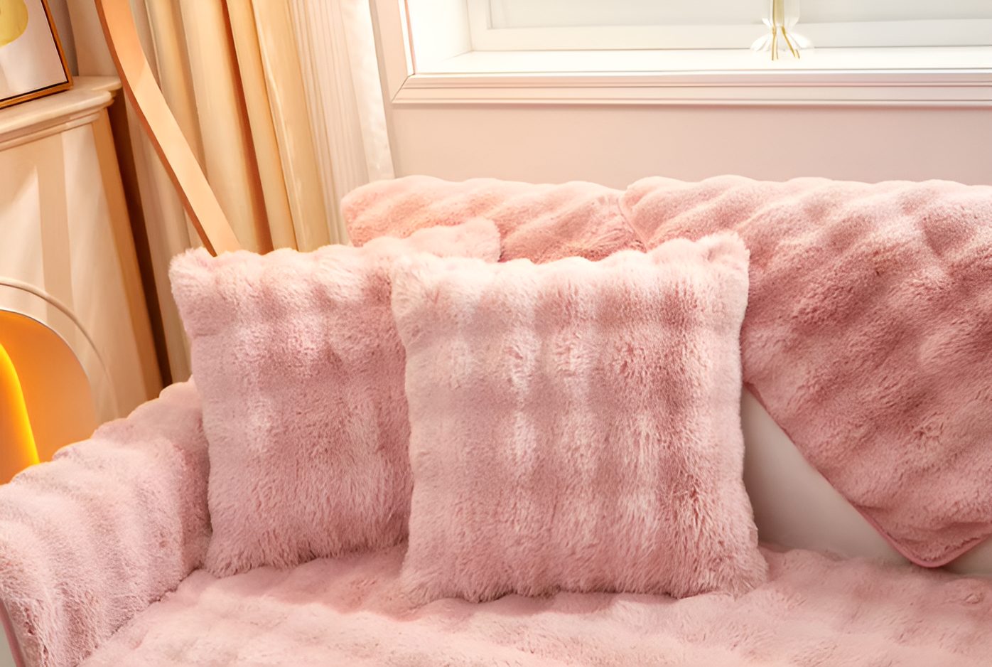 WoYoW® - Pluche Sofahoes Kunstbont Konijn - Pluche Sofa Sliphoes | Sofa Handdoek - Bank Kussen - Anti-Slip & Zacht - Machinewasbaar - Maat 90X210cm - Roze - Image 8
