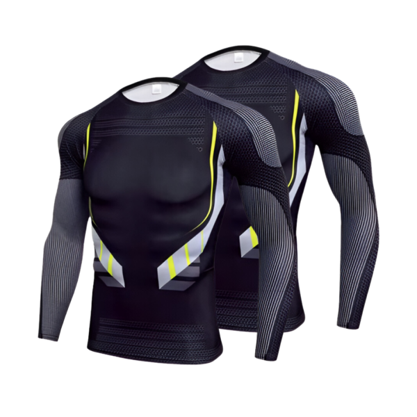 WoYoW® - 2x Mannen Compressie Sport T-Shirt - Winter Warm Kompres Thermisch Shirt - Warmte & Prestatie - Grijs/Zwart - L
