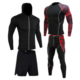 WoYoW® - Winter Thermokleding Set Mannen - 4-delig Thermisch Ondergoed - Heren - Compressie - Snel Drogend - Ademend - Lente/Zomer/Herfst/Winter - Maat XL - Zwart/Rood