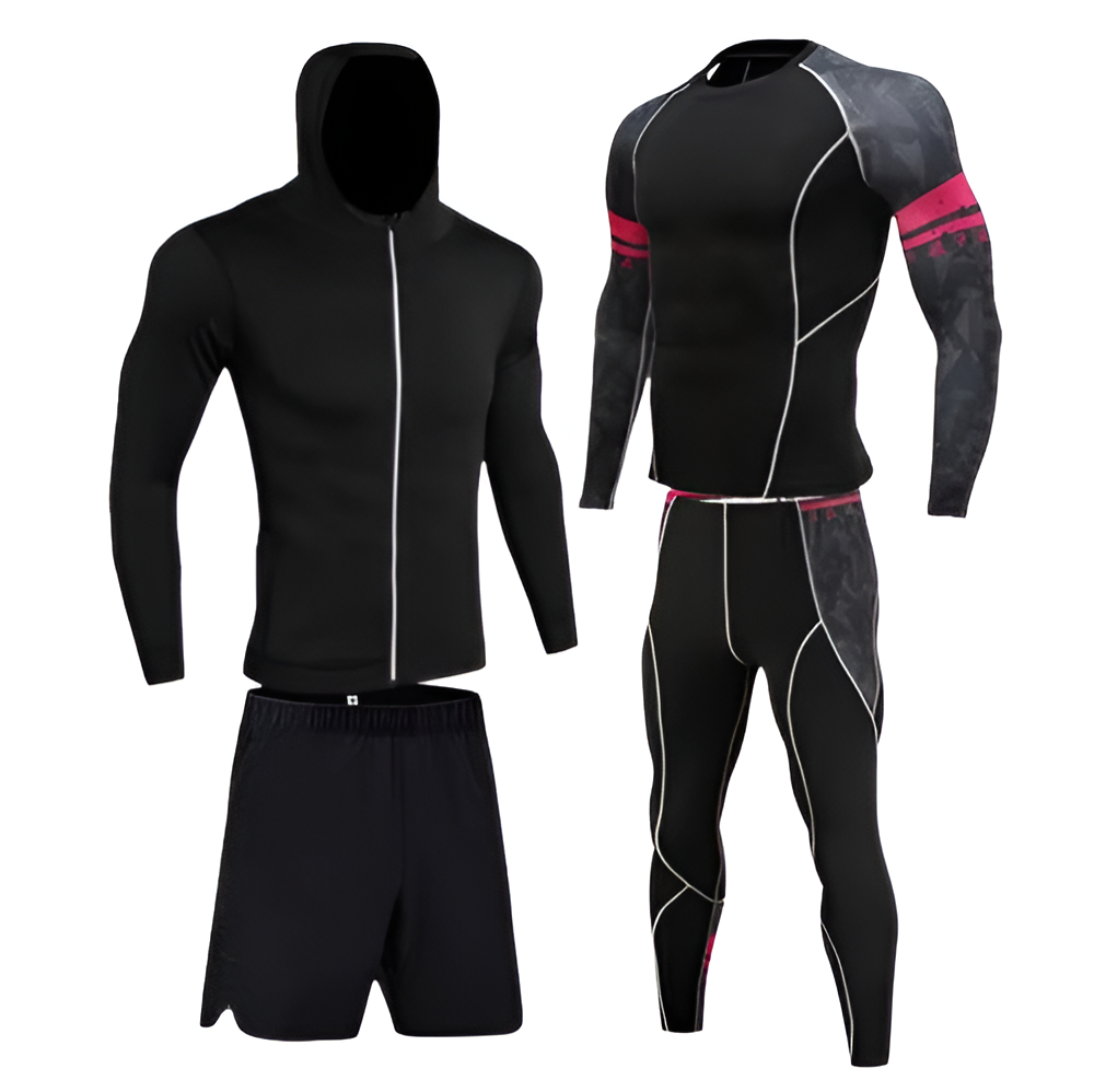 WoYoW® - Winter Thermokleding Set Mannen - 4-delig Thermisch Ondergoed - Heren - Compressie - Snel Drogend - Ademend - Lente/Zomer/Herfst/Winter - Maat L - Zwart/Paars