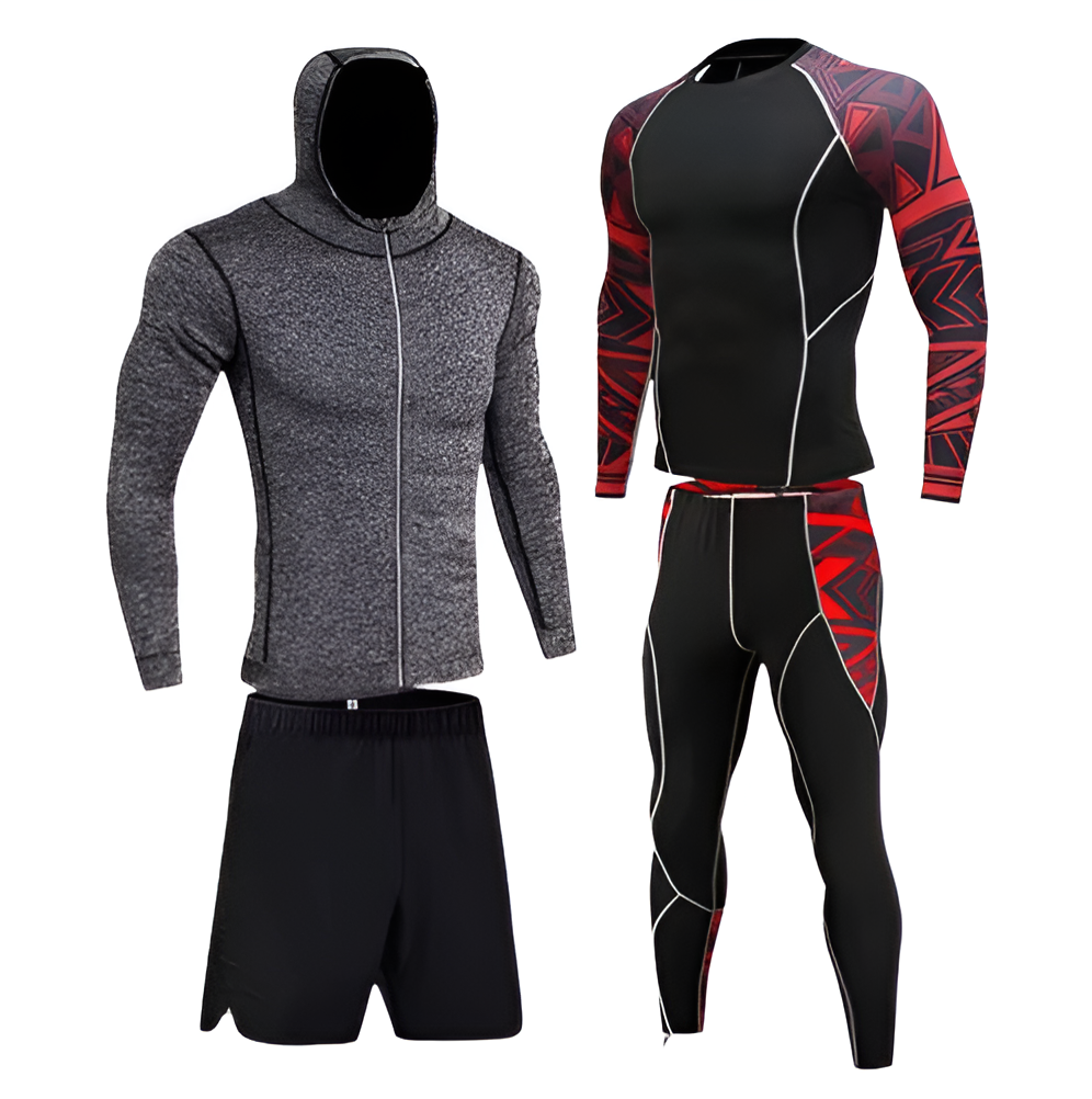 WoYoW® - Winter Thermokleding Set Mannen - 4-delig Thermisch Ondergoed - Heren - Compressie - Snel Drogend - Ademend - Lente/Zomer/Herfst/Winter - Maat - S - Grijs/Rood