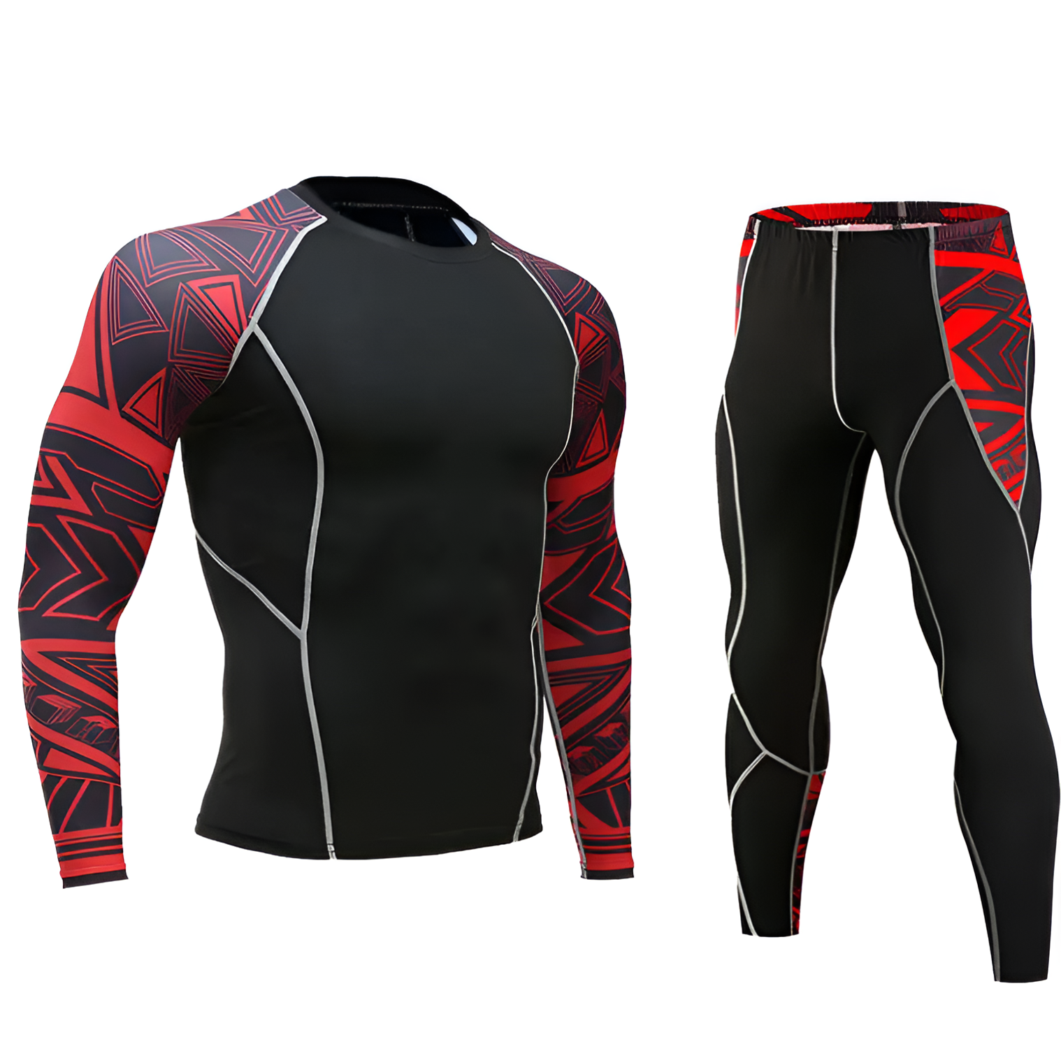 WoYoW® - Winter Thermokleding Set Mannen - 4-delig Thermisch Ondergoed - Heren - Compressie - Snel Drogend - Ademend - Lente/Zomer/Herfst/Winter - Maat - S - Grijs/Rood - Image 8