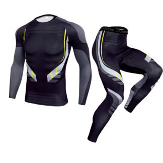 WoYoW® - Mannen Compressie Sport Thermisch Ondergoed - Winter Warm Kompres Lange - Onderbroek Shirt & Tops Bottom pak- Warmte & Prestatie - Grijs/Zwart - XXXL