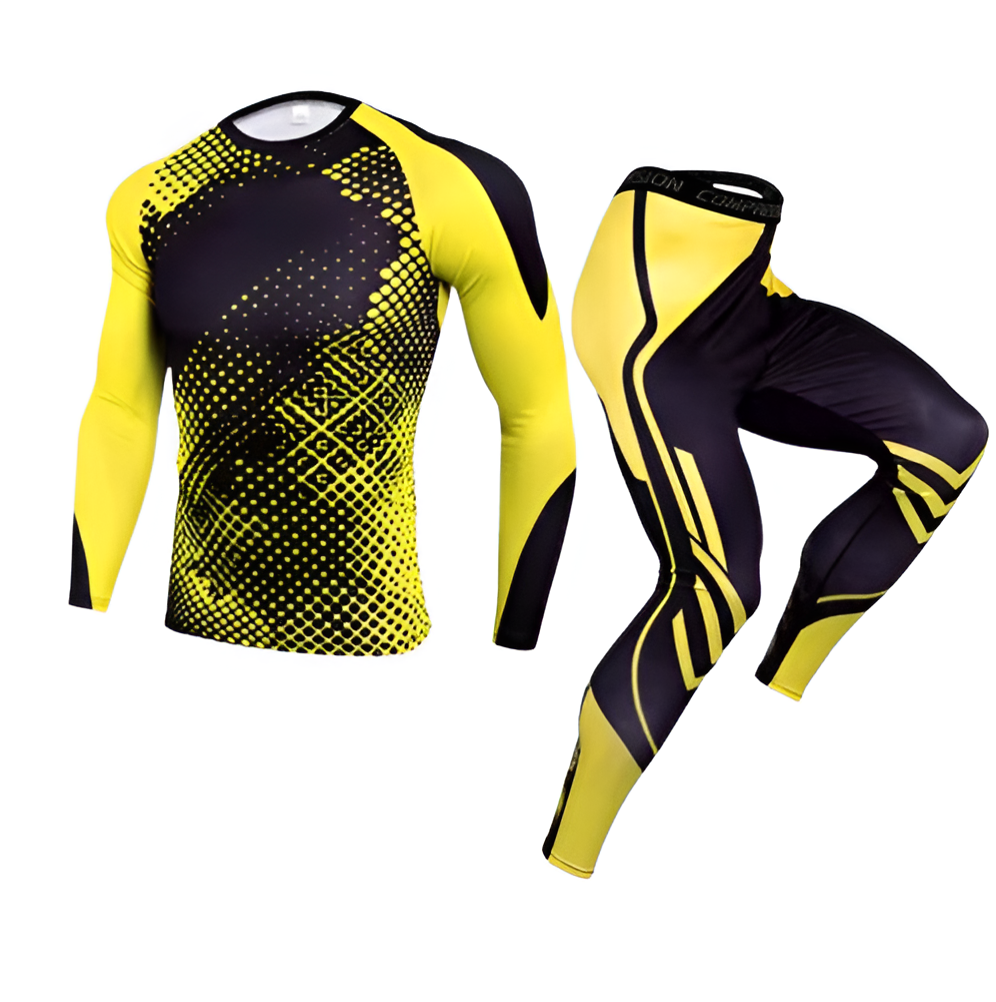 WoYoW® - Mannen Compressie Sport Thermisch Ondergoed - Winter Warm Kompres Lange - Onderbroek Shirt & Tops Bottom pak- Warmte & Prestatie - Geel - XXL