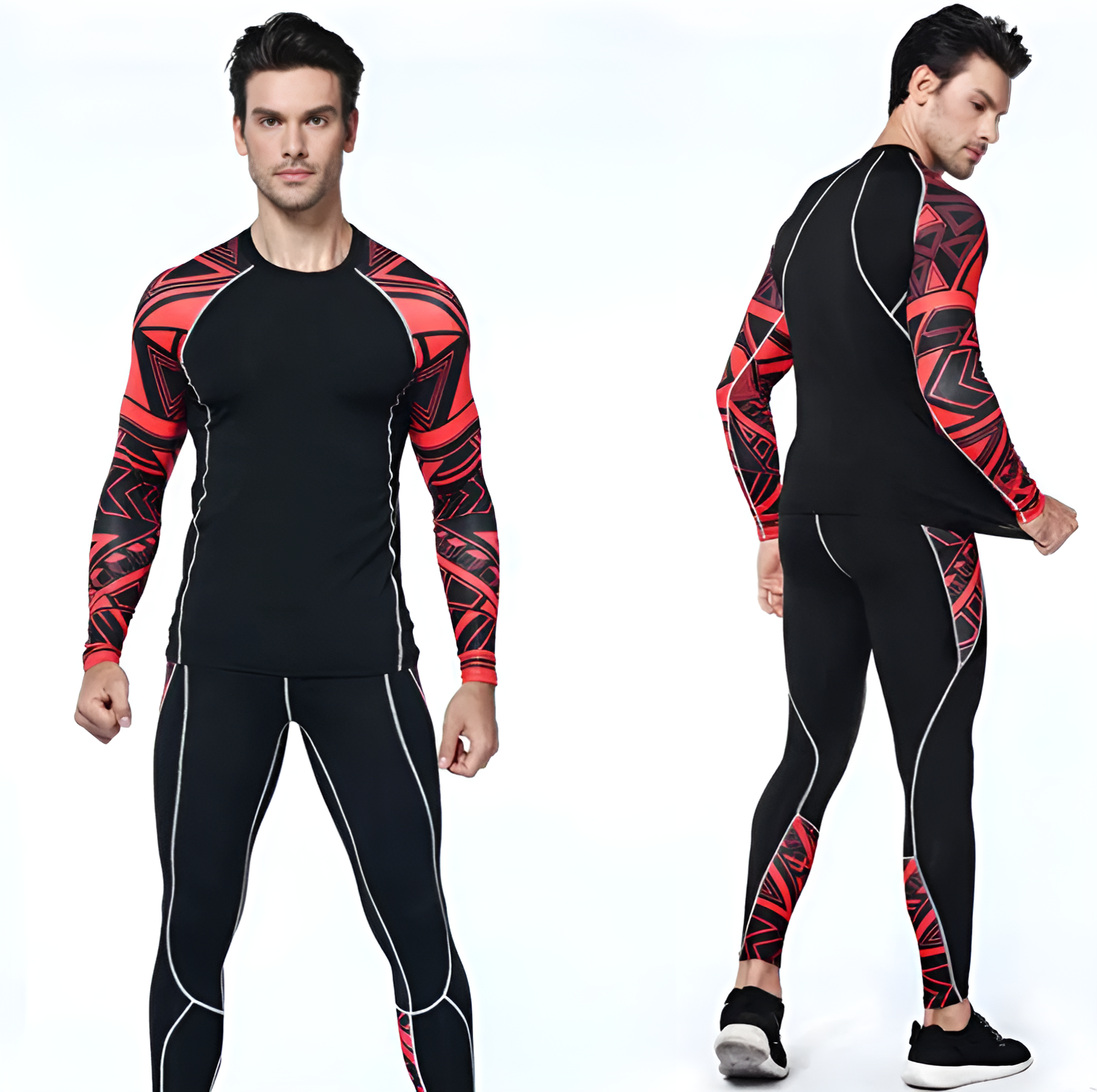 WoYoW® - Winter Thermokleding Set Mannen - 4-delig Thermisch Ondergoed - Heren - Compressie - Snel Drogend - Ademend - Lente/Zomer/Herfst/Winter - Maat - S - Grijs/Rood - Image 6