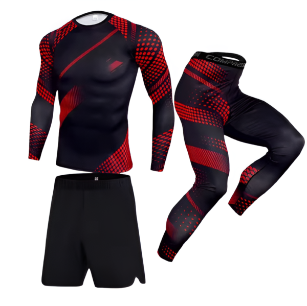 WoYoW® - Mannen Compressie Sport Thermisch Ondergoed - Winter Warm Kompres Lange Onderbroek, Shirt, Tops, Bottom en Short Pant Pak - Warmte & Prestatie - Rood Camouflage - XL