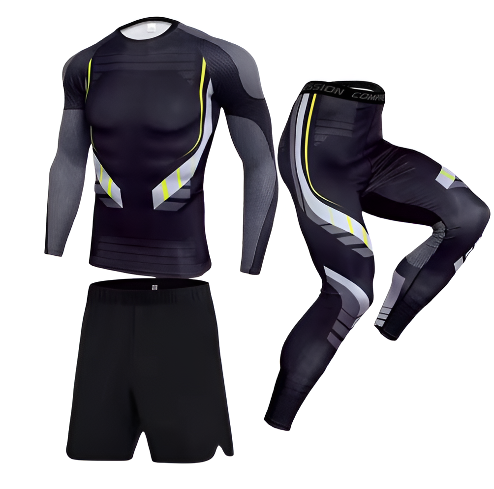 WoYoW® - Mannen Compressie Sport Thermisch Ondergoed - Winter Warm Kompres Lange Onderbroek, Shirt, Tops, Bottom en Short Pant Pak - Warmte & Prestatie - Grijs/Zwart - M