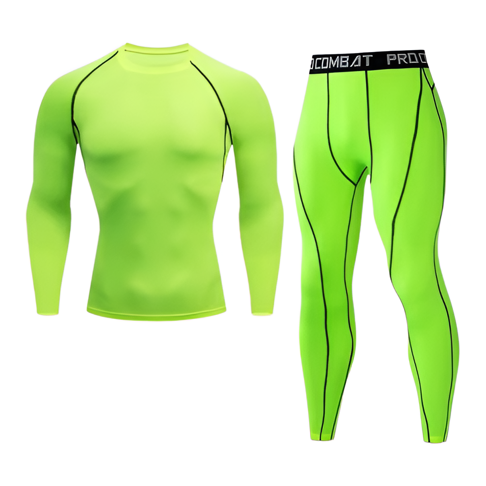 WoYoW® - Mannen Compressie Sport Thermisch Ondergoed - Winter Warm Kompres Lange - Onderbroek Shirt & Tops Bottom pak- Warmte & Prestatie - Groente - XXL