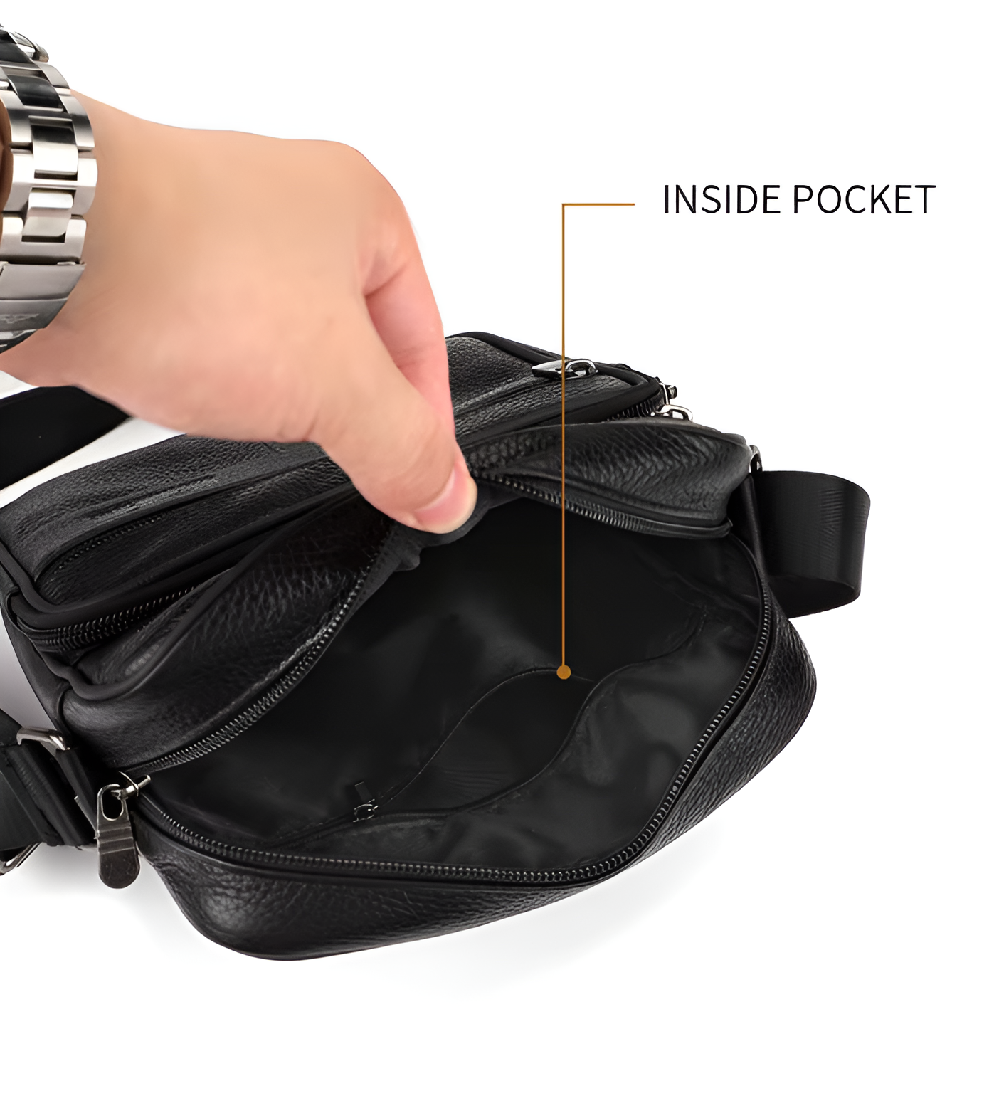 WoYoW® - Heren Lederen Schoudertas - Grote Maat - Messenger Bag Lederen Tassen - Echt Leder - Zakelijk - Crossbody - Zwart - Image 8