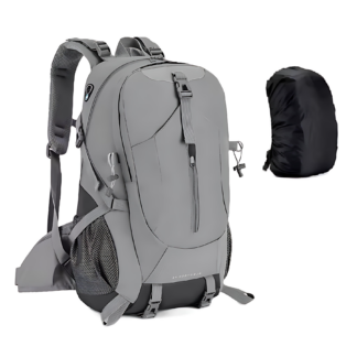 CarryQuest® - 40L Wandelen Camping Rugzak - Met Regenhoes - Comfortabel, Waterdicht, Multifunctioneel - Reisrugzak - Schooltas - Grijs
