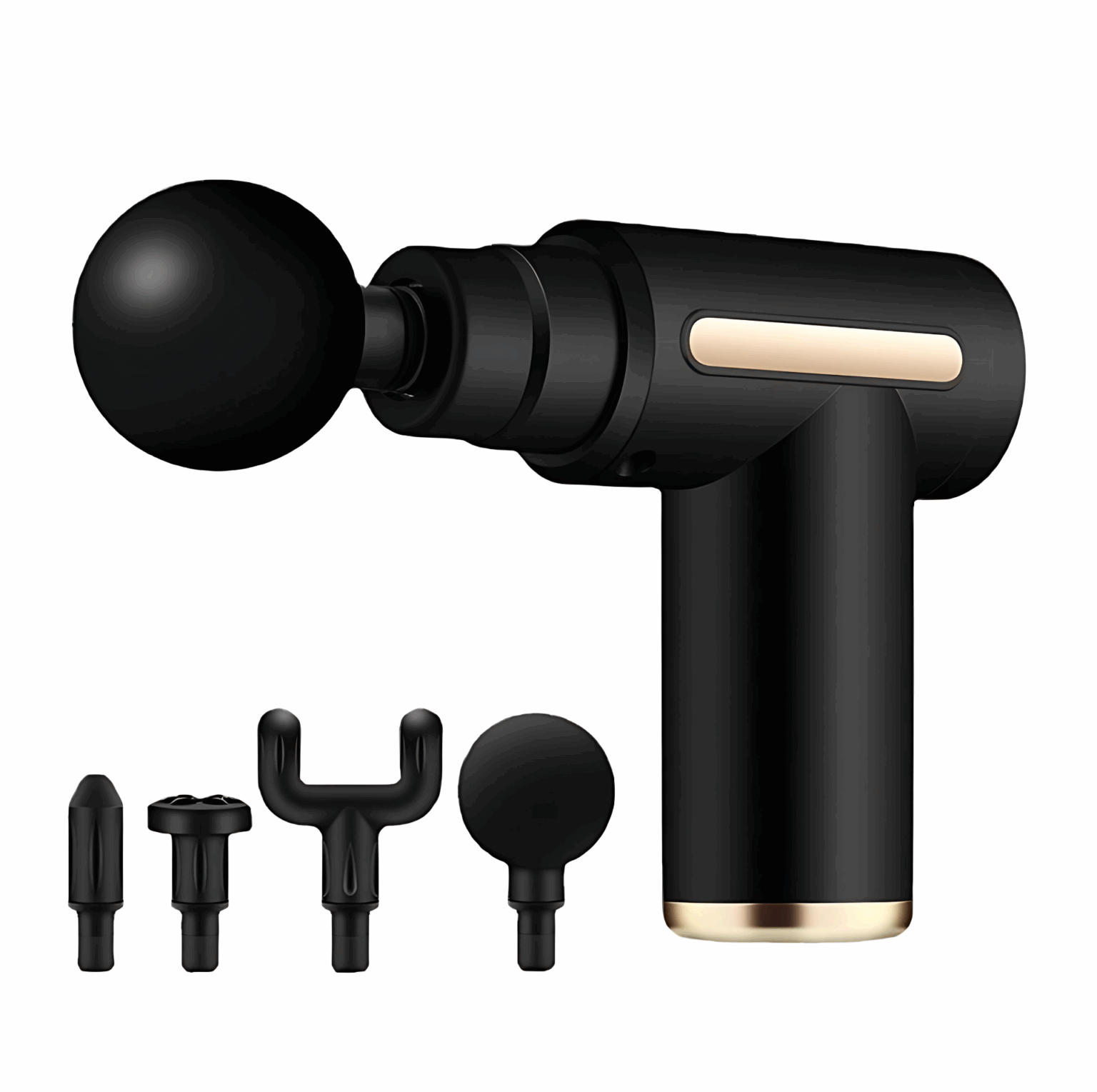 CarryQuest® Mini Massagegun – 24W percussie – 1200 mAh batterij – USB Type‑C oplaadbaar – 4 wisselbare koppen – Zwart