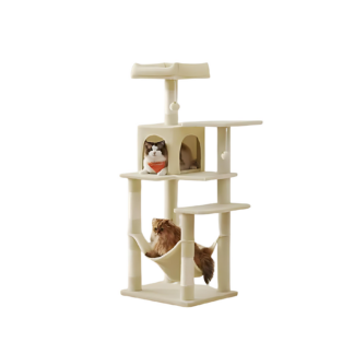 CarryQuest® - Kattenkrabpaal - 5 Lagen, Hangmat & Grot - Duurzaam Houtspanplaat & Pluche - 143 cm - Geel