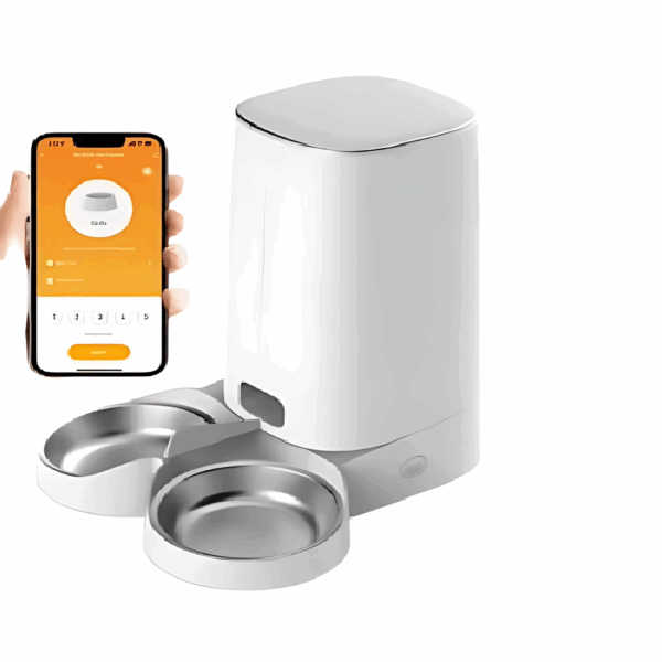 CarryQuest® 4 L Slimme Voerautomaat – Kunststof + 304 Roestvrijstaal – WiFi – 2 kommen – Wit