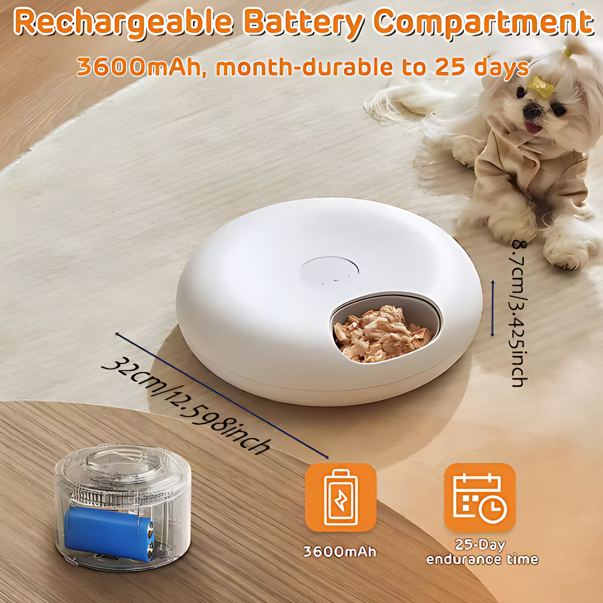 CarryQuest® 1200 ml Slim Automatisch Voerstation – Nat & Droog – ABS – WiFi & Oplaadbaar 3600mAh – Wit - Image 9