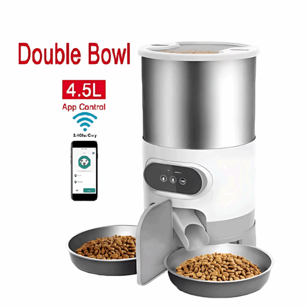 CarryQuest® 4.5L slimme voederautomaat ABS met RVS-voerbakken voor katten en kleine honden – App, 4.5L-WiFi-2Bowl - Wit