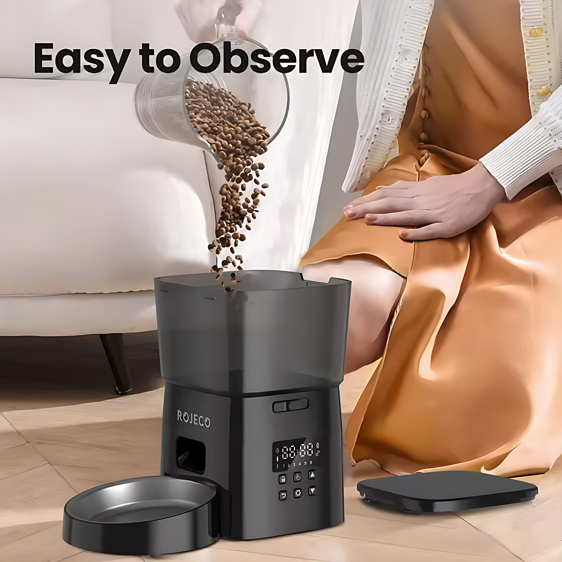 CarryQuest® 2L Automatische Voerautomaat – Voedselveilig kunststof met RVS 304 voerschaal – Voor katten en kleine honden – Anti-blokkeersysteem, USB-kabel en batterijbackup - Zwart - Image 9